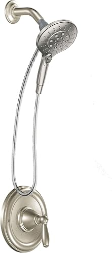 Moen T2152NHBN Brantford Posi-Temp - Kit de molduras de ducha sin válvula, níquel cepillado con cabezal de ducha de mano Moen 26112SRN Engage con
