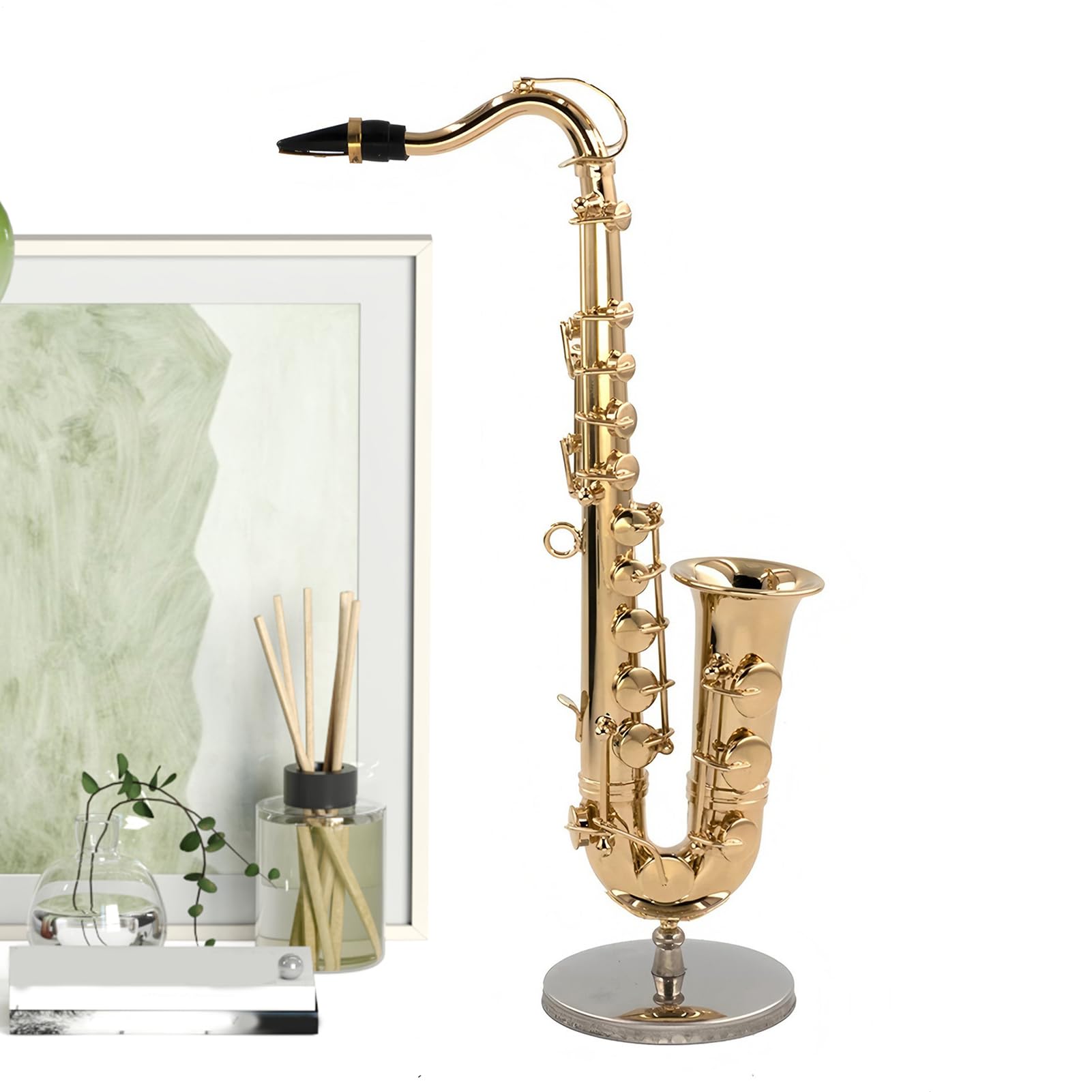 Modèle Sax,Modèle Réduit de Saxophone - Instrument de Musique en Laiton Collectionnable avec Support et Écrin pour Présentation Cadeau Maison de Adulte Enfant Noël | Décoration Maison Accessoire Maiso