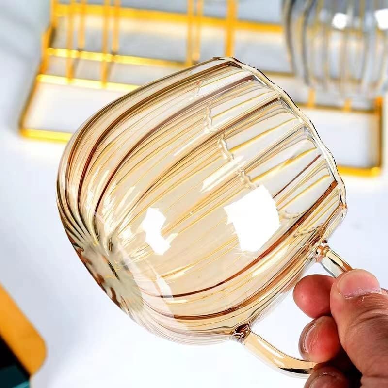 Miniatura 3 de Taza de cristal, taza de café, adecuada para té, jugo, leche y bebidas, taza de calabaza, 11.8 fl oz, juego de 1 (ámbar)