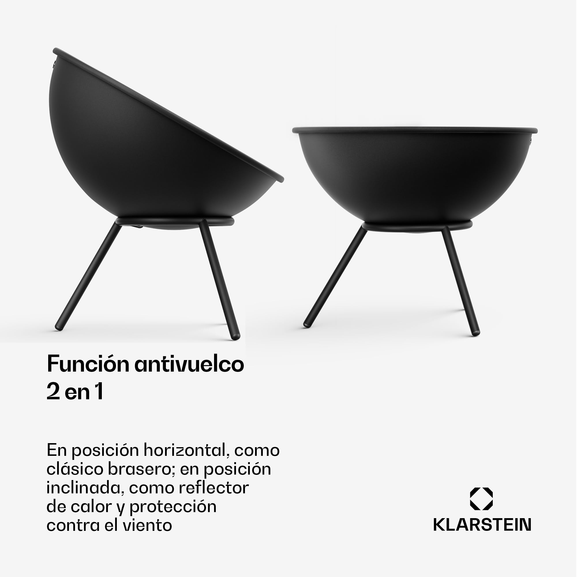 blumfeldt Fireball 43 cm Hoguera – Cubeta de fuego de acero con diseño 2 en 1 inclinable, acero de 3 mm de grosor, base estable, rejilla para cenizas, atizador y funda para la lluvia