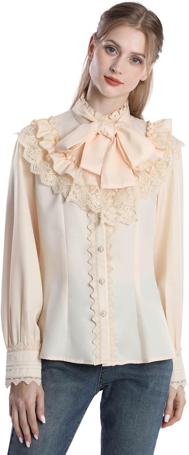 NuoqiVictorian Blouse Womens Gothic Shirt Vintage Long Sleeve Lotus Ruffle Tops