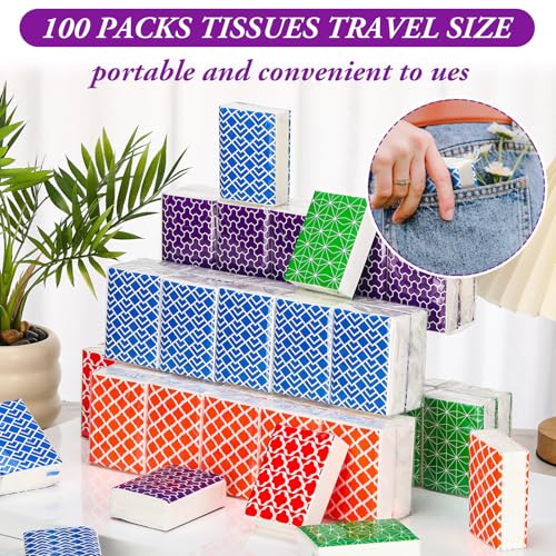Image of Therwen 100 Pack Pocket Tissues Travel Bulk 1000 Sheet, Multicolor