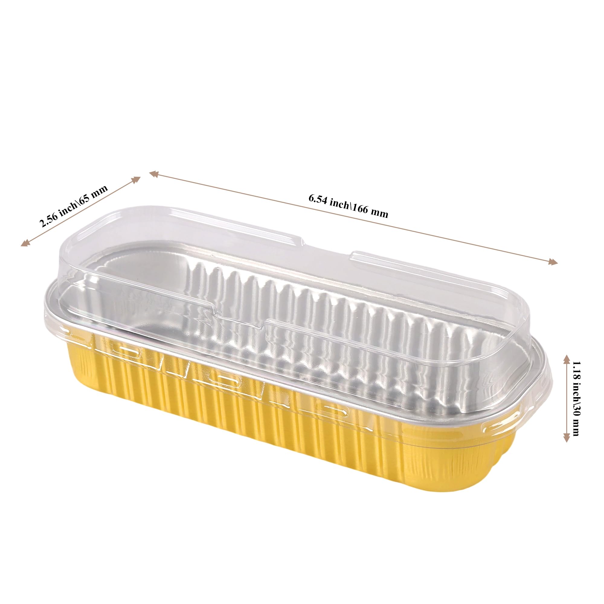 Set da 100 mini teglie rettangolari in alluminio dorato da 200 ml, con coperchio e cucchiai, per dolci, dolci, torte, pane