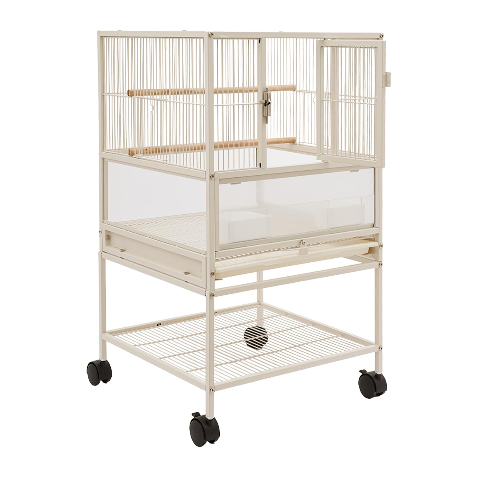 Jaula de pájaros de acero al carbono blanco, jaula de vuelo para pájaros, jaula de pájaros, de pie, para pájaros pequeños y medianos 48,5 x 46 x 83 cm