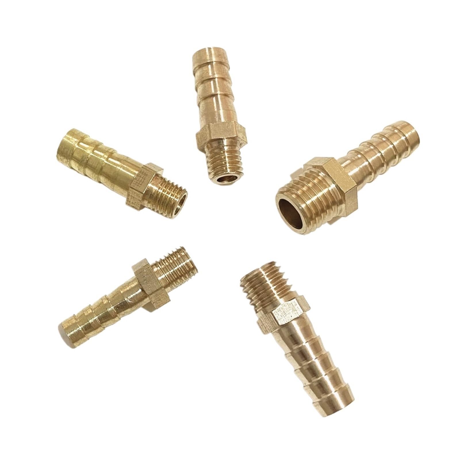 Yangc Men's 8Mm Hose Barb 5Pcs 6Mm 8Mm 10Mm Hose Barb To M8 M10 M12 M14 M16 Metric Thread Brass Hosetail Pipe Fitting Connector(,M10x1.25mm)