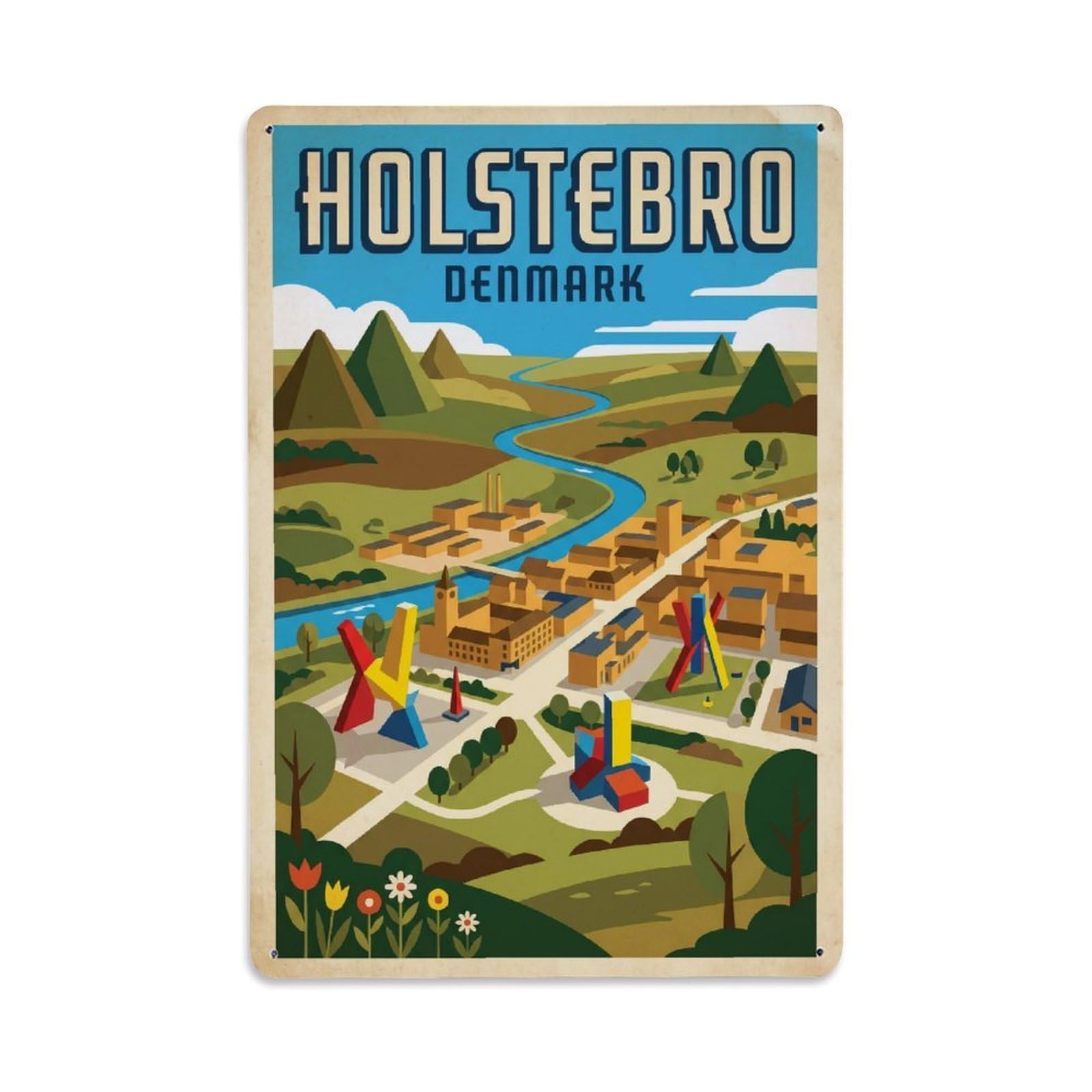 Metal Tin Sign Travel Retro Denmark Holstebro