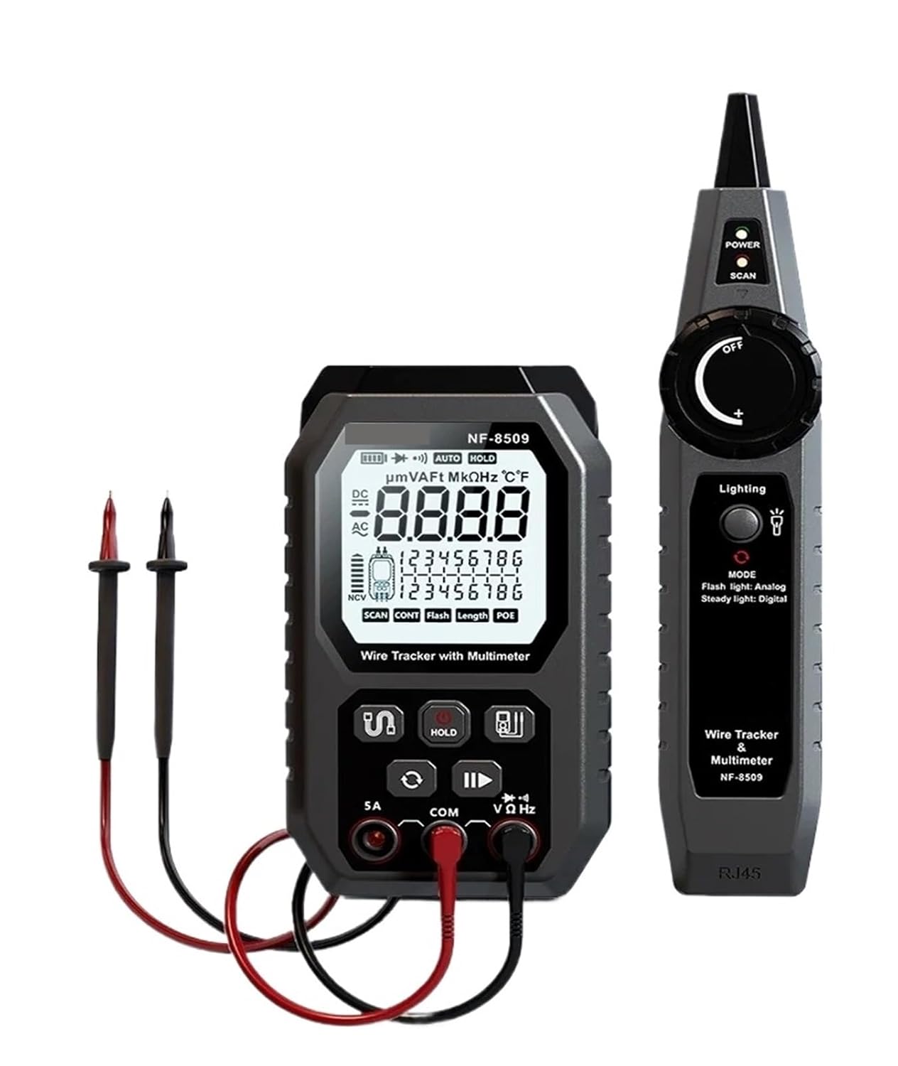 NF-8509 2 in 1 Network Cable Tester Detect Length Digital Multimeter Cable Tracker Cat5 Cat6 PoE Tester