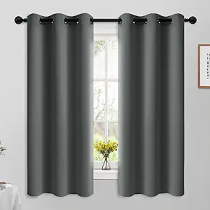 Yakamok 63 Inch Length Blackout Curtains for Bedroom, Thermal Insulated Room Darkening Grommet Top Window Drapes for Living Room,Dark Grey,42W x 63L,2 Panels