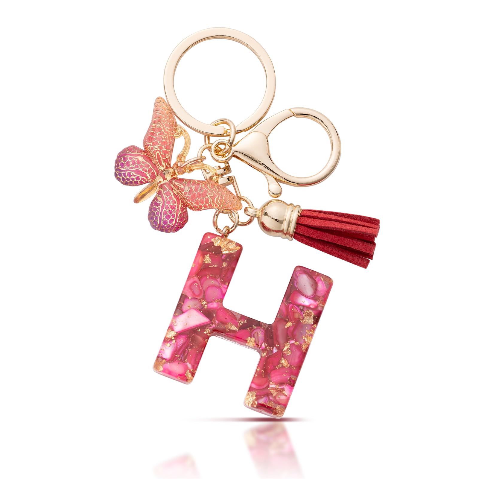 MORSUNBELA Schlüsselanhänger Buchstabe Mädchen Geschenke Schlüsselanhänger mit Buchstaben Anfangsbuchstabe Schmetterling Keychain Letter für Frauen Damen
