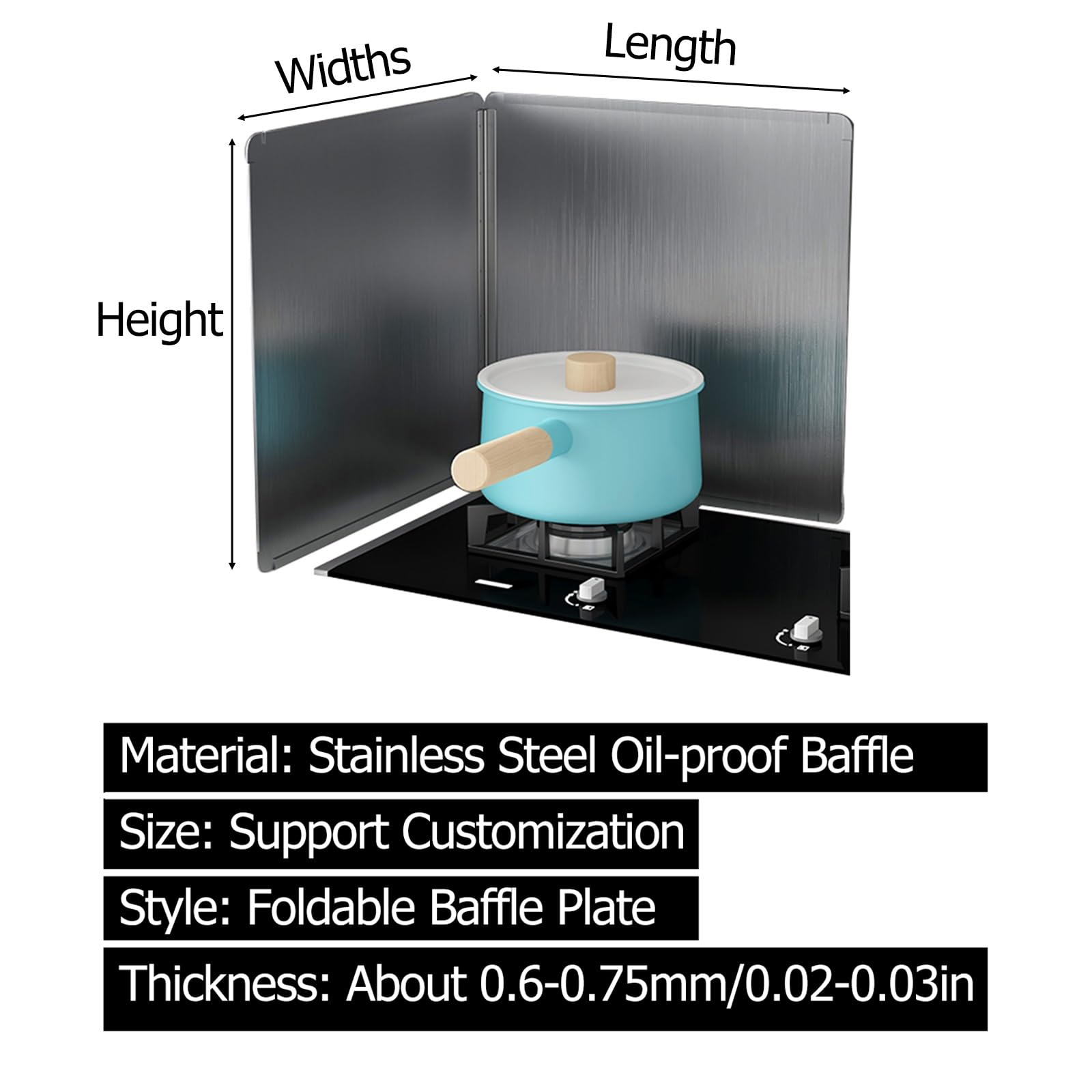 2 Sided Splatter Shield Guard, Kitchen Oil Splatter Guard Grease Splatter Screen for Cooking, Anti Oil Splash Shield for Frying/Cooking/Stove Top (Color : LxWxH, Size : 50x50x45cm)