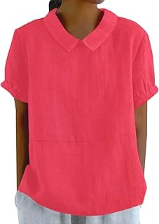 Linen Shirts for Women 2025 Summer Lightweight Short Sleeve Tunic Tshirts Casual Cute Collared Tops Business Blouses
