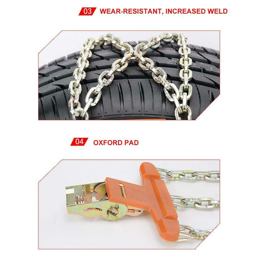 Riloer Catene da neve per auto, catena da neve per pneumatici auto, catena antiscivolo per camion leggeri SUV ATV inverno universale pneumatici catene di sicurezza adatte per strada ghiacciata,