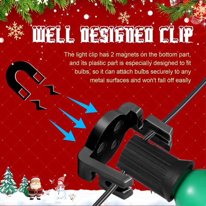 100 Pcs Magnetic Christmas Light Clips With Iron Sheets & Screws - For Hanging C9/C7 Lights On Roofs, Gutters, Fences