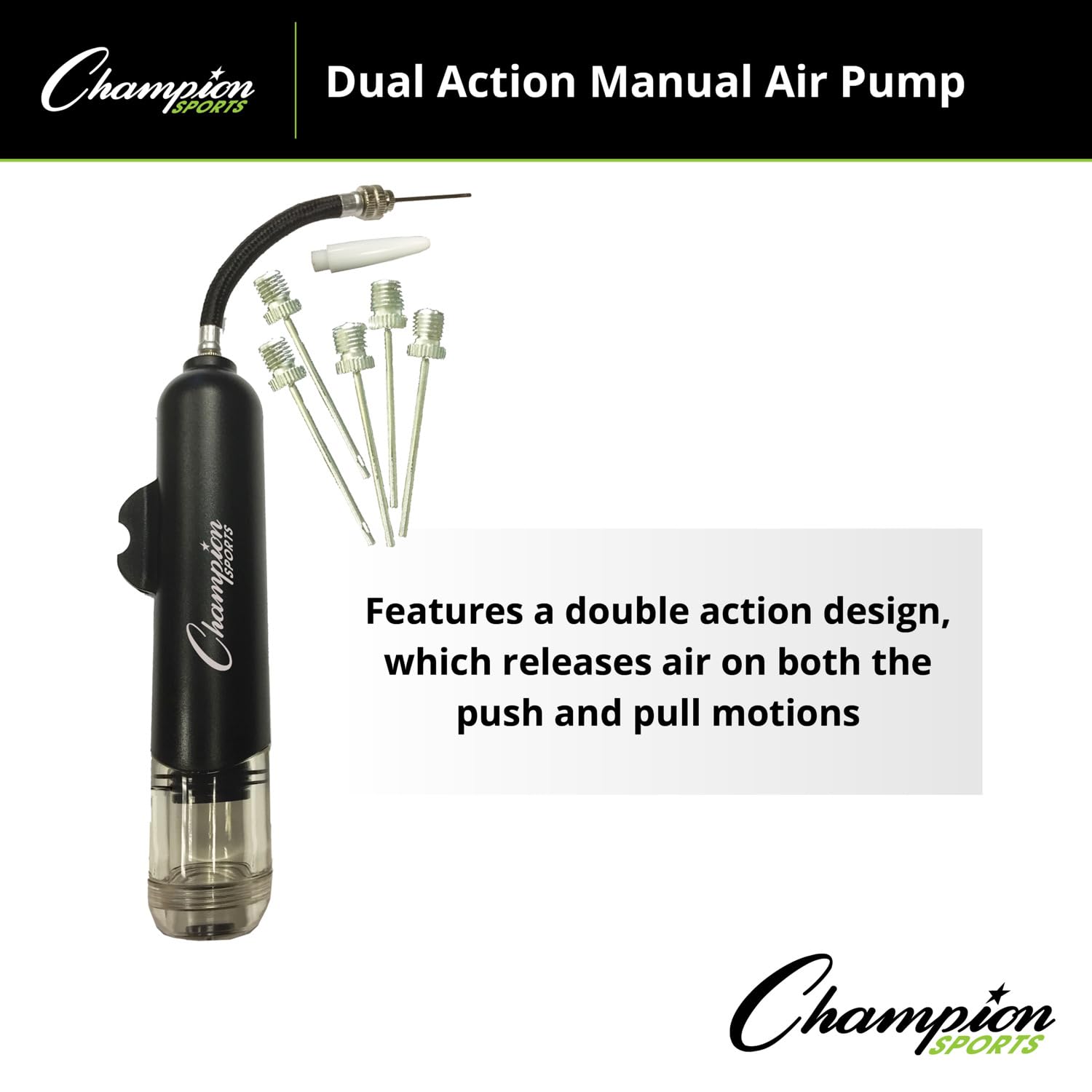 Champion Sports Unisex's Dual Action ręczna pompka powietrza, czarna, S