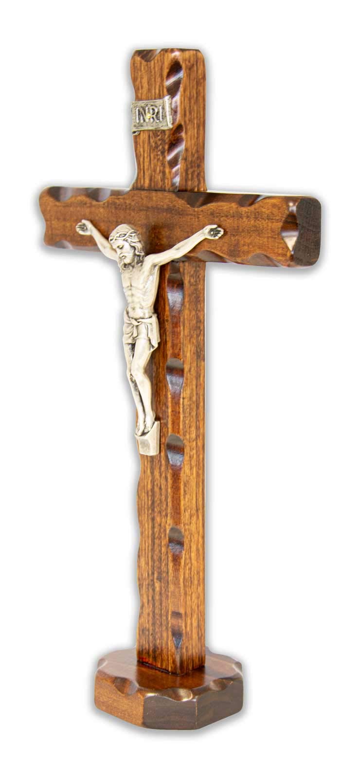 La Balestra - Crucifijo de madera, cristo chapado en plata 999, base de apoyo, fabricado en Umbria, Italia, medidas 18,7 x 9,50 x 3 cm