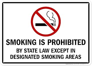 Smoking Is Prohibited By State Law Except In Designated Smoking Areas With Graphic Sign, 10x14 Inches, 55 mil thick HDPS (high density polystyrene), Made in USA by My Sign Center