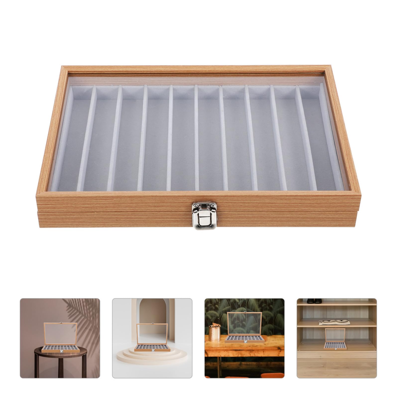 balacoo Scatola per Gioielli con 10 Scomparti in Legno e Vetro, Organizer Impilabile per Braccialetti e Collane, Antipolvere, Design Raffinato per Cassetti e Armadi