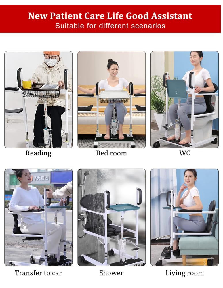 Sollevatore Idraulico 5 in 1 con Sedile Diviso a 180°, Sedia di Trasferimento, Sedia per Disabili, Regolabile in Altezza, Sollevatore di Trasferimento dal Letto alla Doccia/WC/Auto
