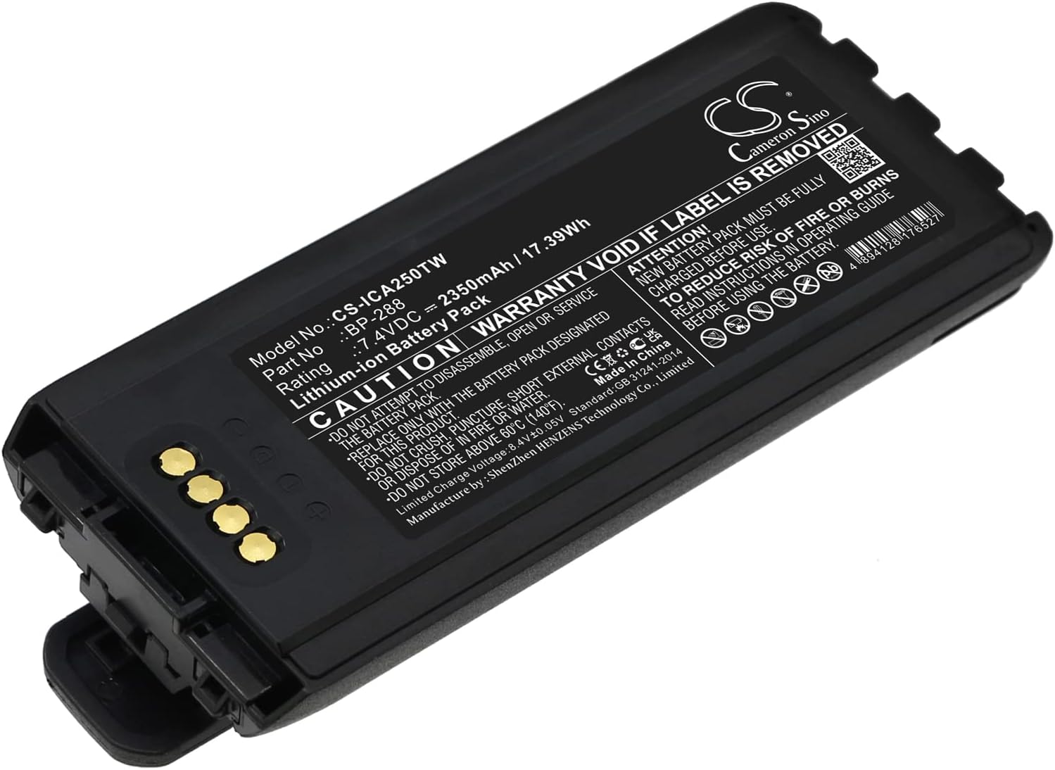 Cameron Sino Battery for Icom IC-A25, IC-A25CE, IC-A25N, IC-A25NE PN:Icom BP-288 2350mAh / 17.39Wh