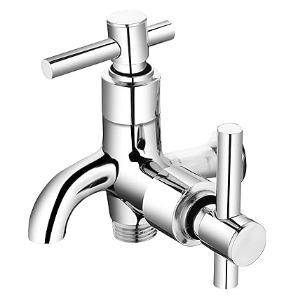 New Ware Brass Two Way Taps for Toilet Heath Faucet/Washing Machine and Bathroom 2 in 1 Tap for Kitchen with Wall Flange (Chrome Finish)