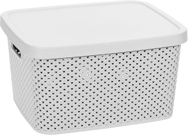 Muddy Hands Diamond Plastic Storage Box with Lid Home Kitchen Bedroom Bathroom Office Stackable Lidded Basket Container (3.5 Litre, White)
