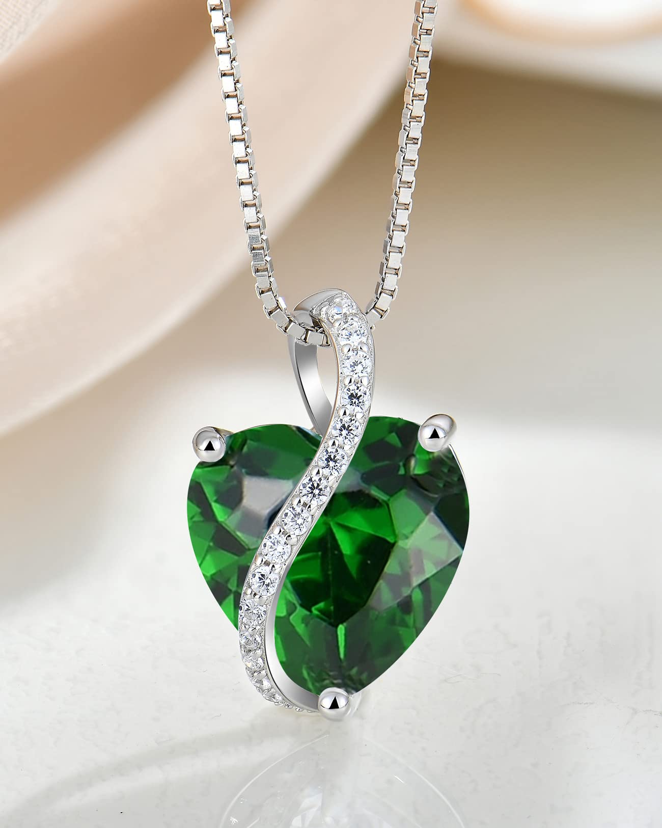 YL Collana Cuore Argento 925 con 12 Pietra Portafortuna Zirconia Cubica Ciondolo per donna