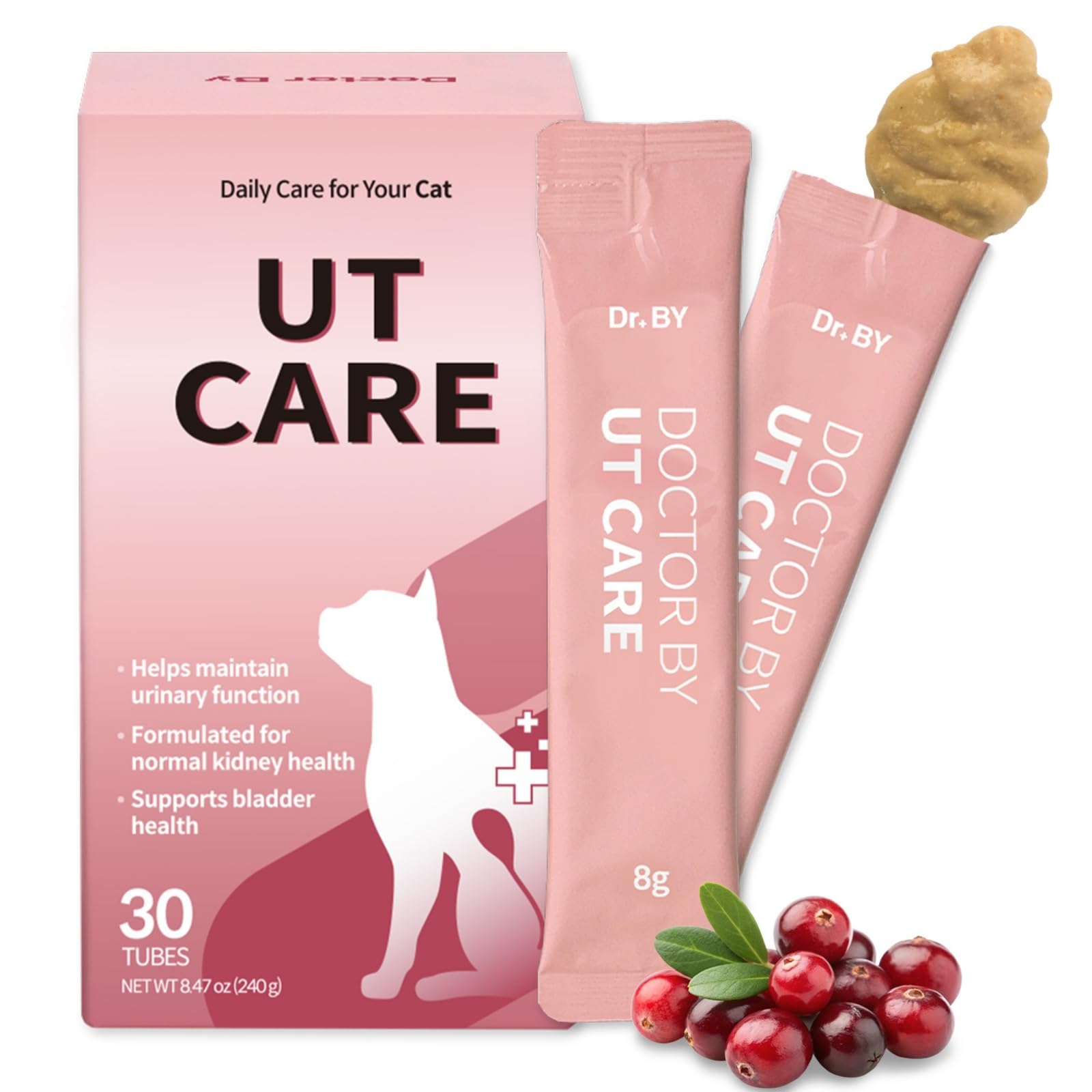 Doctor By UT Care Cat UTI Kidney Support Urinary Supplement Cranberry Treatment for Cats Renal Health with Pacran, Quercetin, Taurine lickable Formula Individually Packaged (1 Pack)
