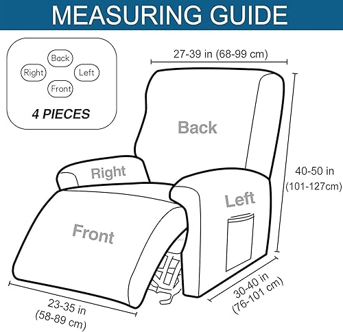 Miniatura 2 de Fundas para silla reclinable para silla reclinable, 4 piezas, funda para sofá reclinable con bolsillos, funda elástica antideslizante y reclinable,