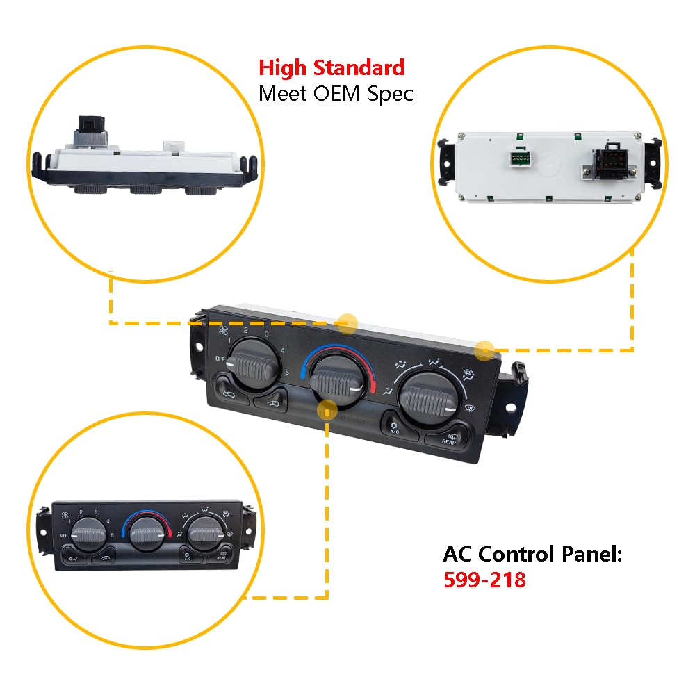 Front A/C Heater Climate Control Module Panel Switch w/Rear Defogger | Fit for 1999-2002 Chevy Tahoe Silverado Suburban Avalanche 1500 2500 3500 HD, GMC Yukon XL Sierra 1500 2500 3500 HD | OE 599-218