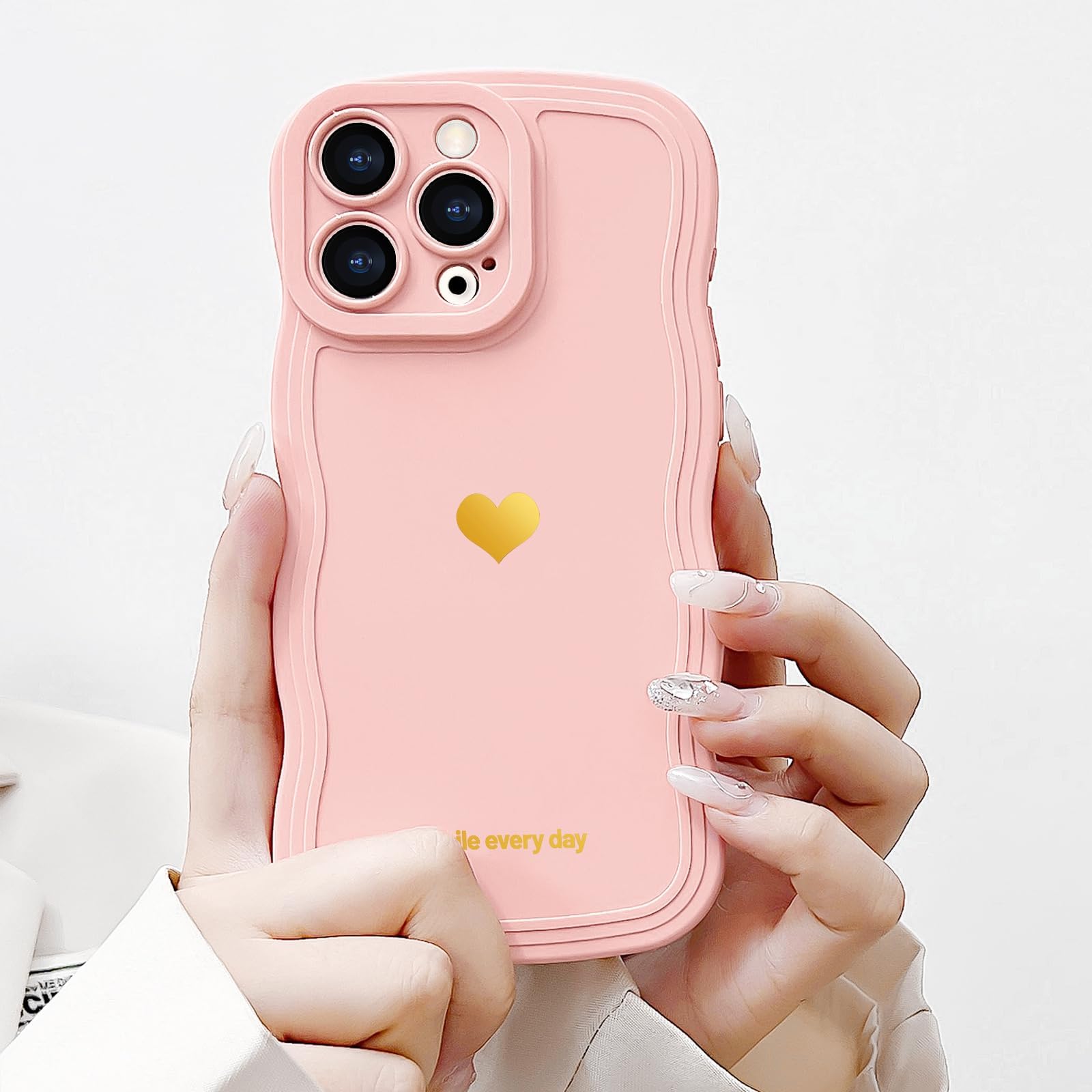 LAPOPNUT for iPhone 14 Pro Case,Cute Curly Wave Frame Love Heart Phone Case for Girls Women,Soft Silicone TPU Bumper Shockproof Camera Protective Cover for iPhone 14 Pro 6.1 inch,Pink - Image 2