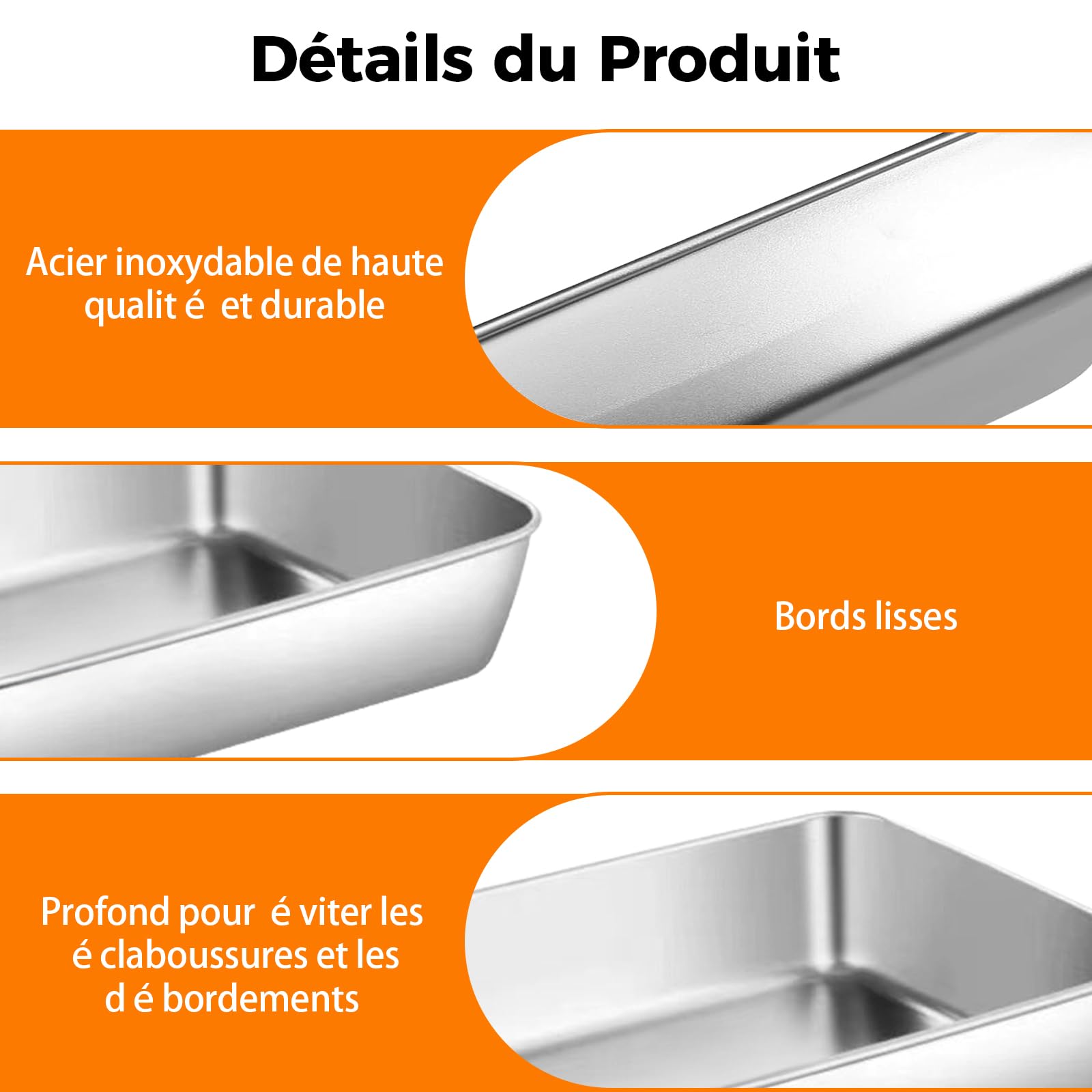 3 Plateaux à Panure en Inox, 25 x 19 x 5 cm, Plateaux Rectangulaires pour Schnitzels, Poisson, Viande et Légumes, Empilables, Inox anti-rouille, Idéal pour la Panure en Cuisine