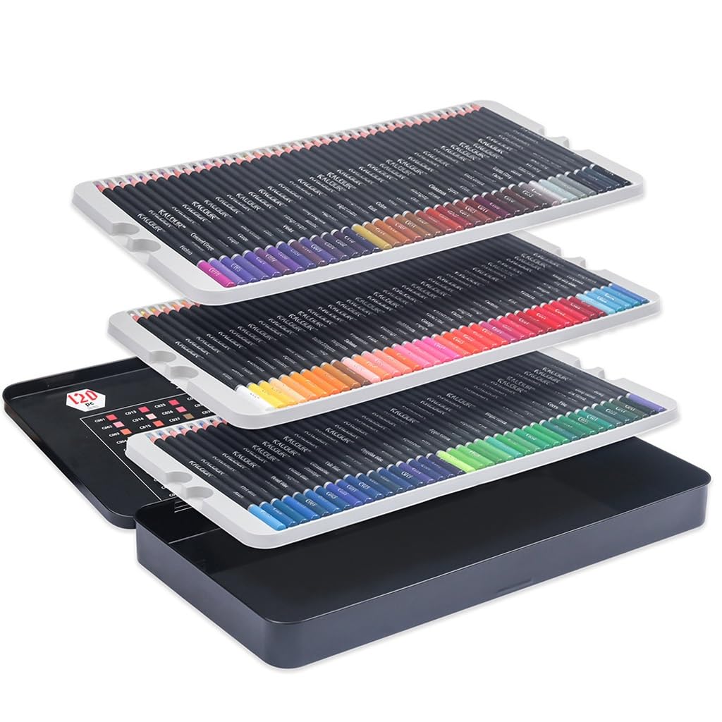 120 crayons de couleur en coffret fer pour le dessin