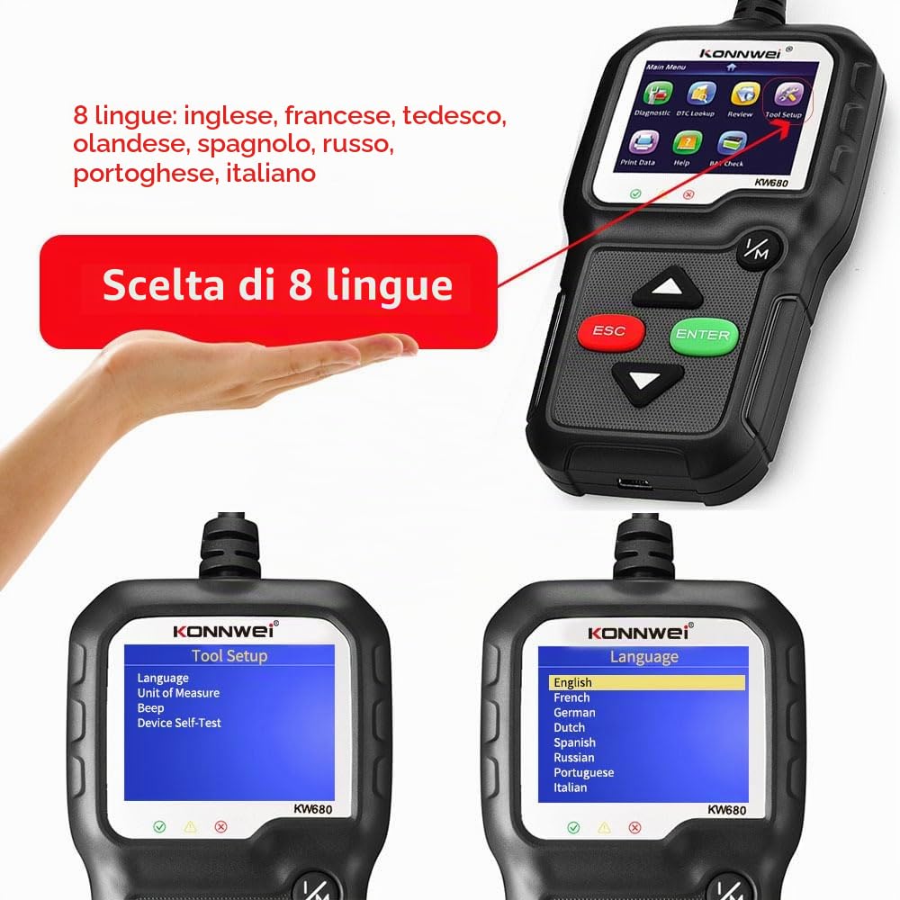 Scanner OBD2, scanner diagnostico universale OBD II CAN per auto, strumento per diagnostica del motore, lettore di codici per guasto al motore - strumento di scansione per controllo luce motore KW680