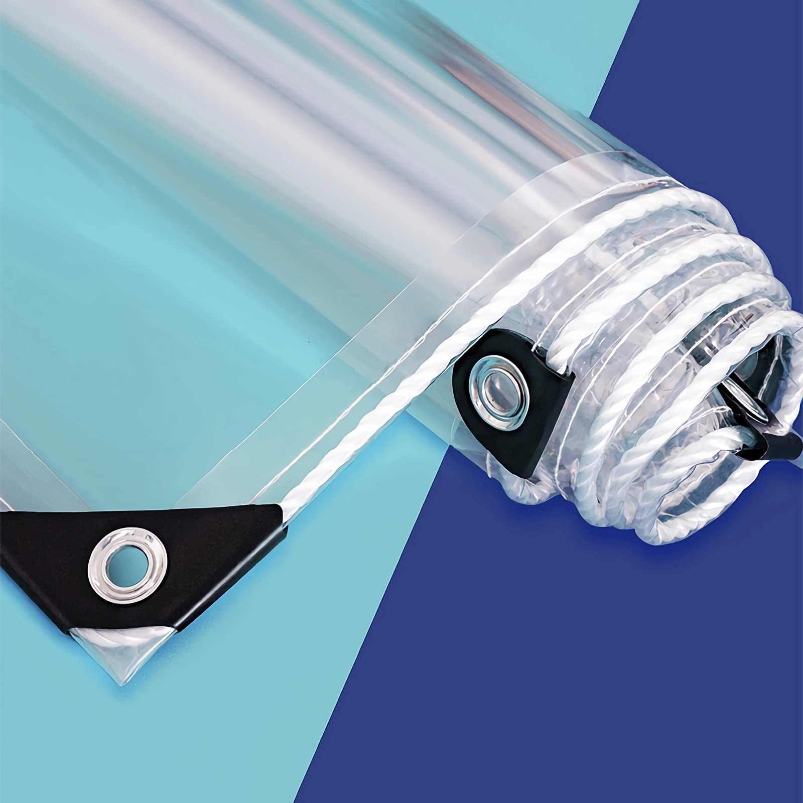 AMXFS Transparent Tarpaulin with Eyelets 0.55 Mm Waterproof Clear Tarp Made of PVC 1x1m Transparent Rain Cover Wind Protection Tarpaulin for Camping Canopy Carport Tent