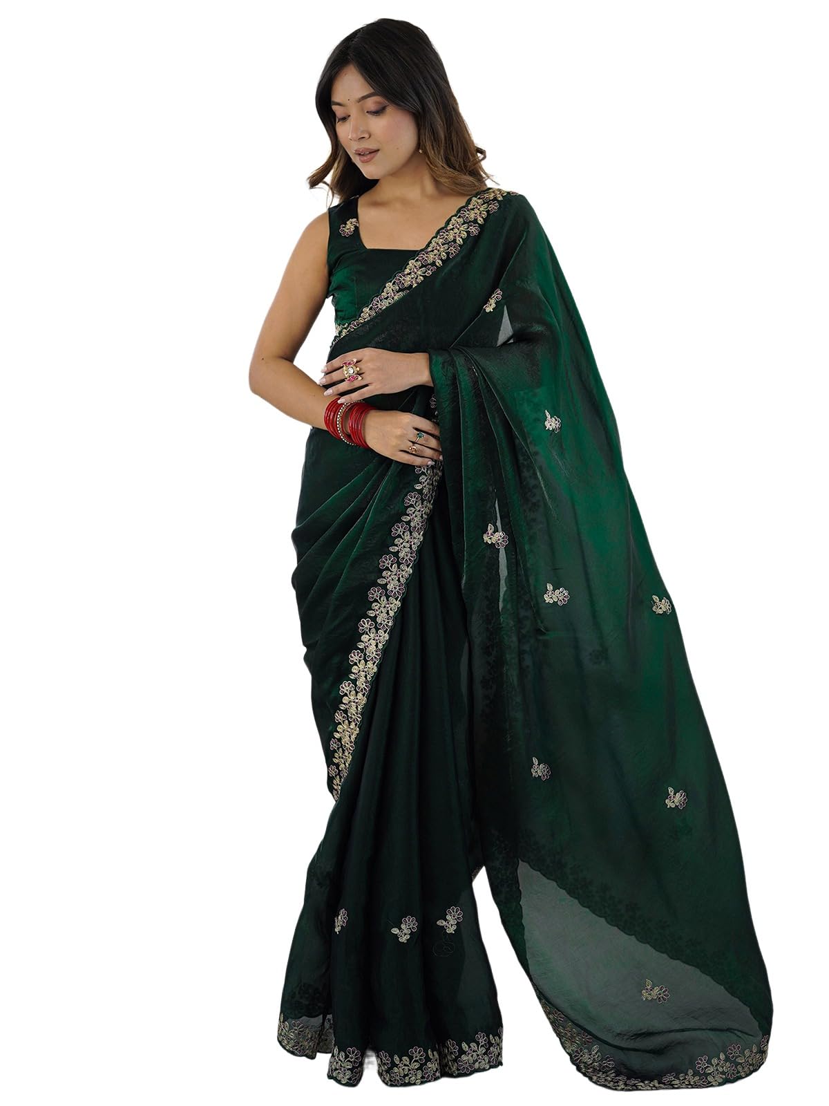 satrani Women's Tissue Silk Sequins Embroidery Party Wear Saree with Unstitched Blouse Piece-picture-33
