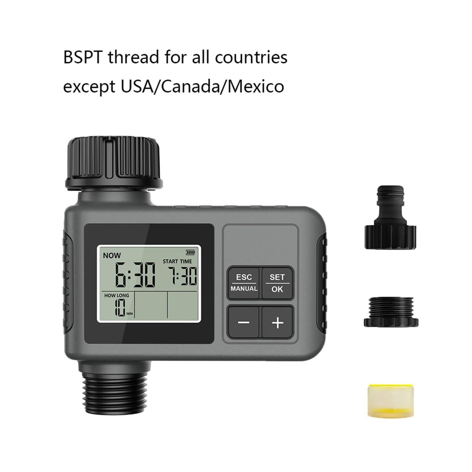 Water Timer LCD IPX7 Sistema di irrigazione da giardino intelligente | Temporizzatore di irrigazione automatico con display LCD for sistemi da giardino.(BSPT with button)