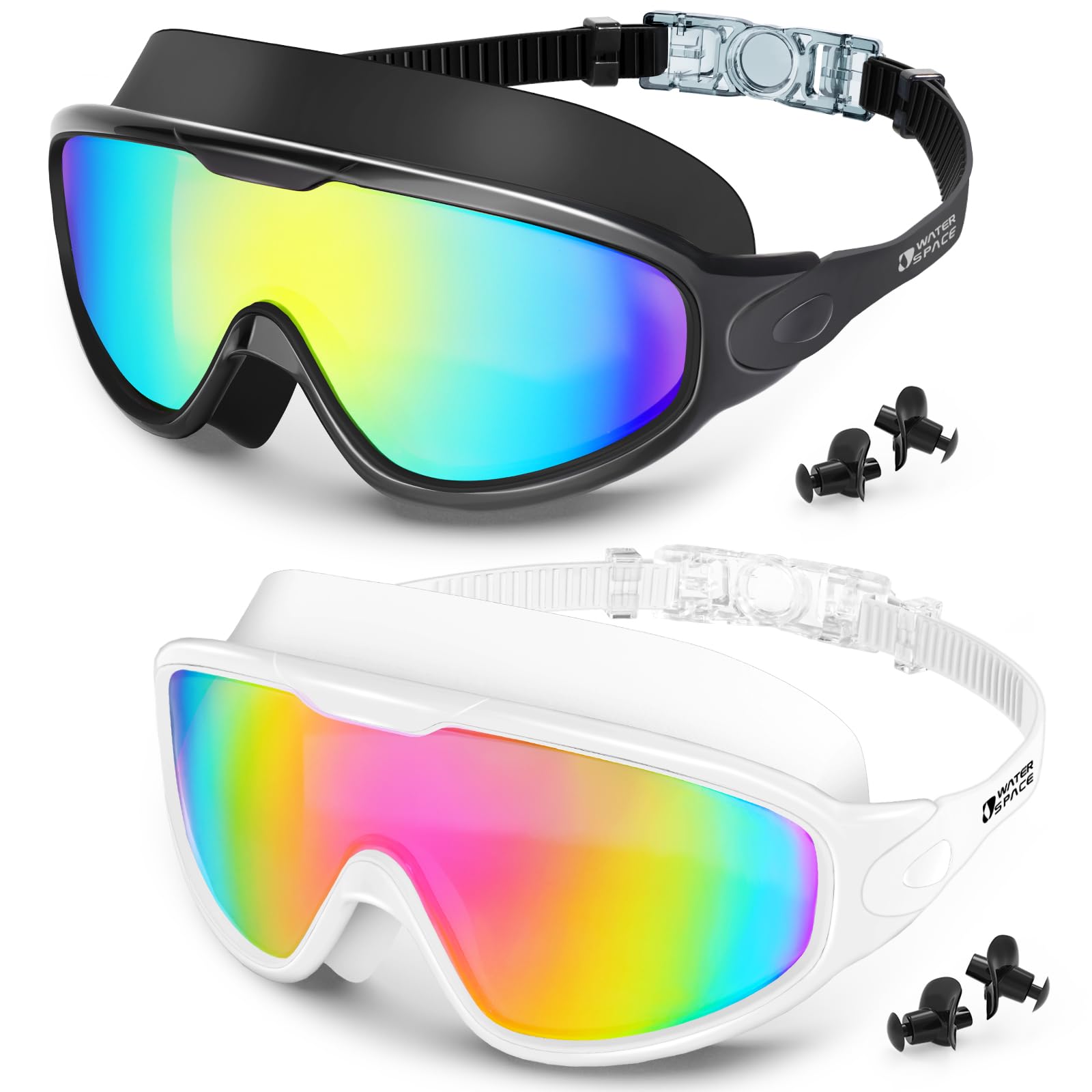 Swim Goggles 2 Pack for Adult Men Women, Anti-fog UV Protection No Leak 180° Wide View Clear Vision Pool Goggles