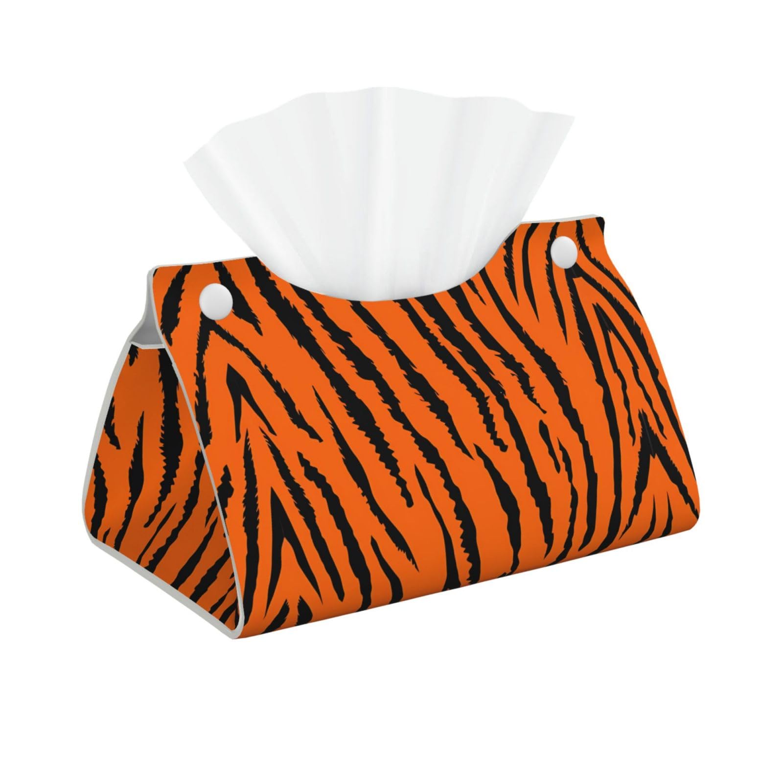 Orange Tiger Leopard Print Long Tissue Box Cover Holder Foldable Leather Organizer for Vanity, Nightstand, Desk & Bathroom