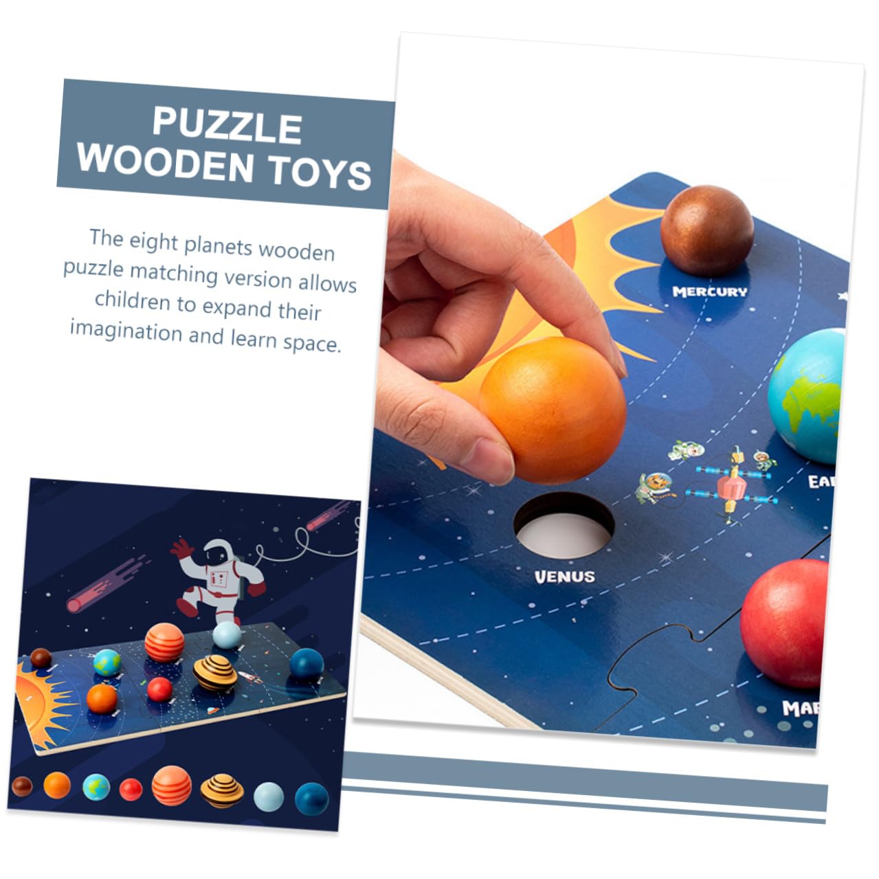 Puzzle Planetario in Legno per Bambini, Educativo Montessori per Sviluppare Creatività e Intelligenza Pianeti del Cosmo Solare