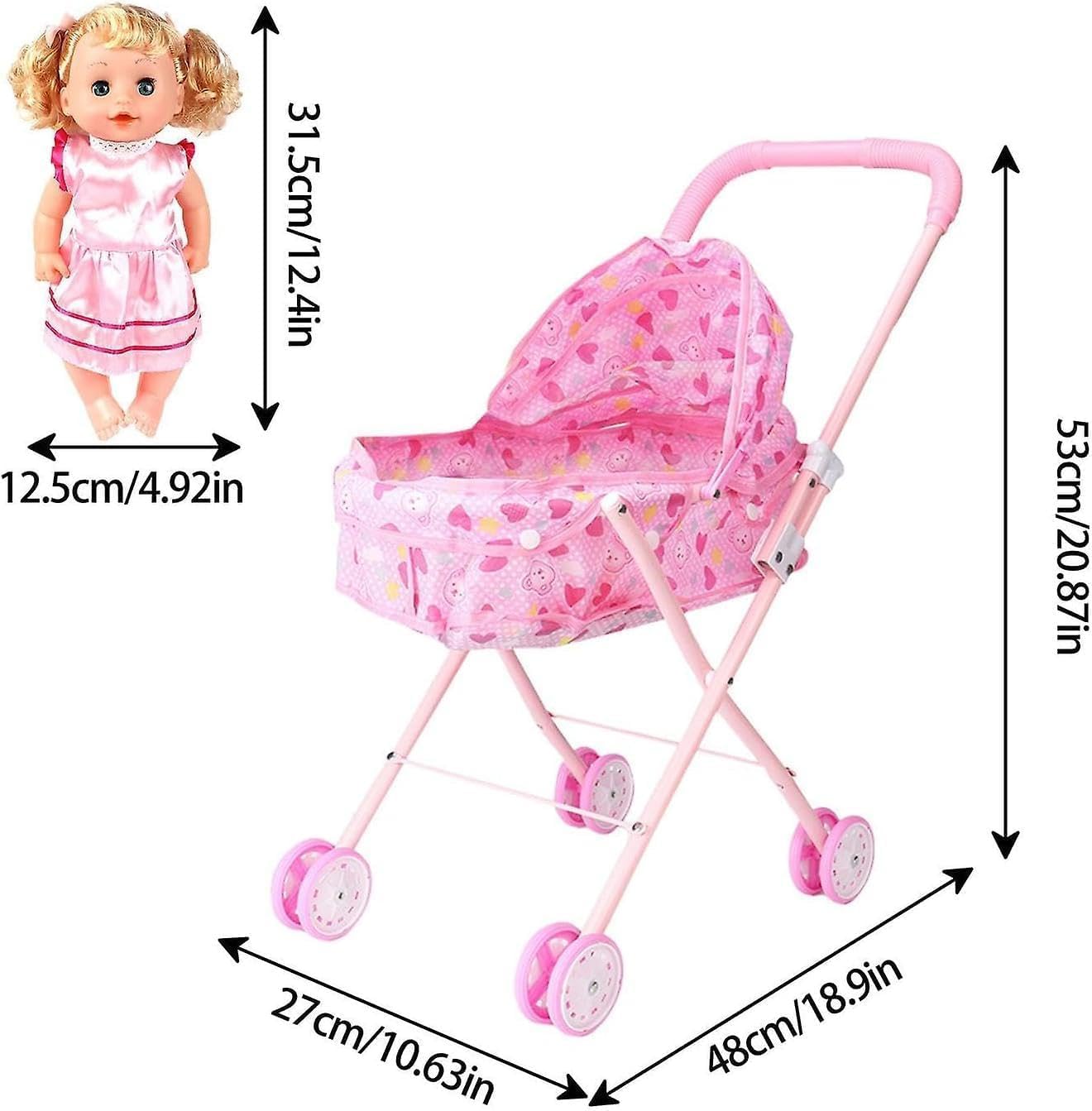 Foldable Doll Stroller for Kids, Pink 2