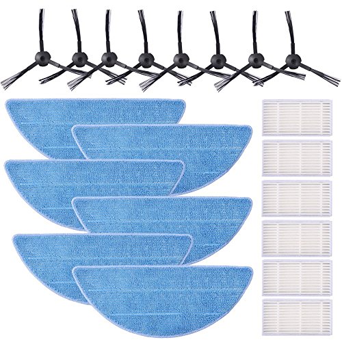 KEEPOW 20 Stück Ersatzteile Zubehör für ILIFE ZACO V3 V3S V5 V5S V5S Pro V5x, Filter HEPA Tuch Velcro,Staubsauger Roboter (8 Seitenbürsten + 6 HEPA Filters + 6 Mop)