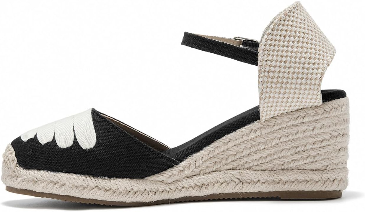 U-lite Womens Espadrille Wedge Sandals Closed Toe Platform Lace Up Ankle Strap Slingback Summer Dress Shoes - Image 2