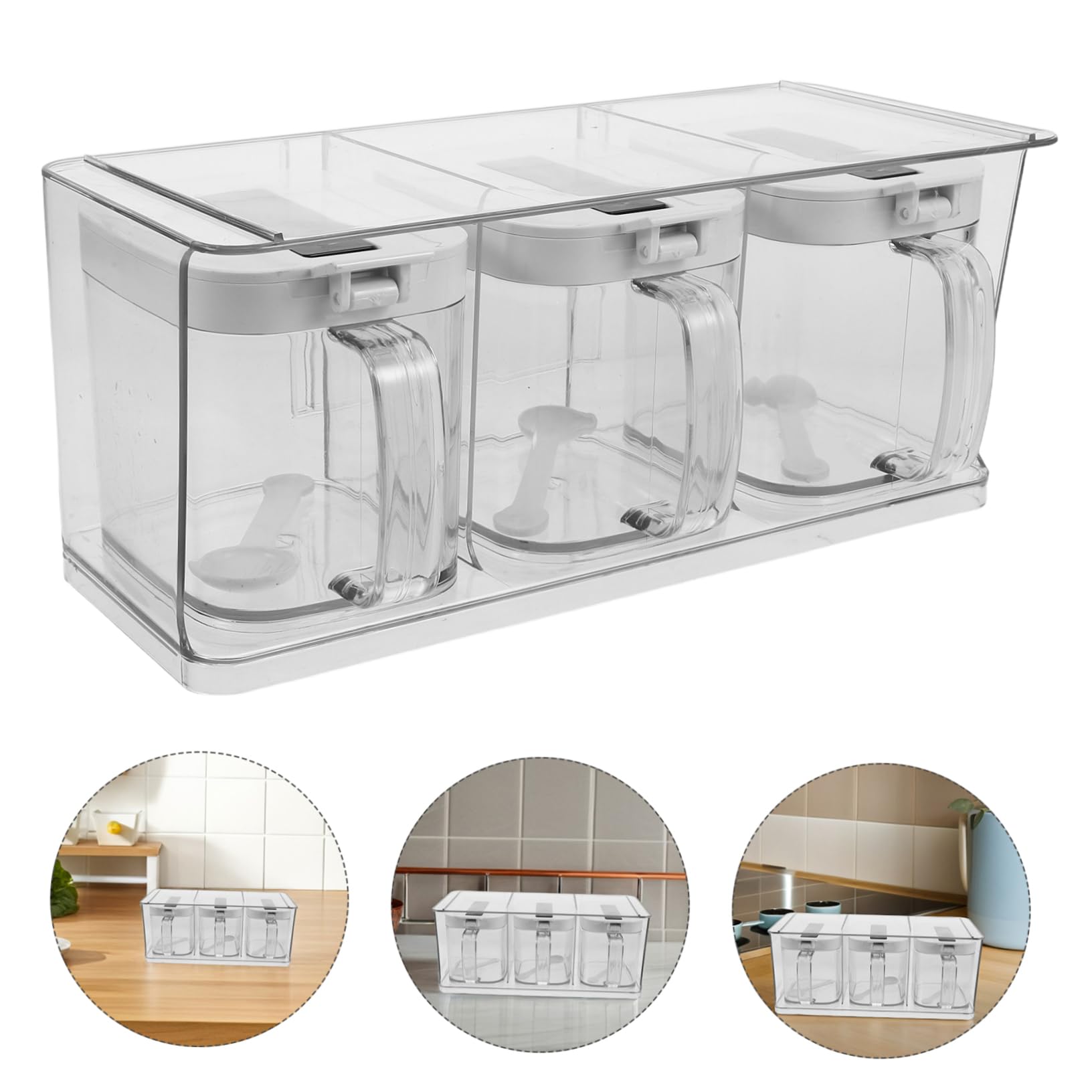 LABRIMP Boîte à Épices Cuisine Transparente avec Couvercle Étanche en Pet, Design Élégant et Simple, Rangement D'assaisonnements Cuisine, 1 Set Mural