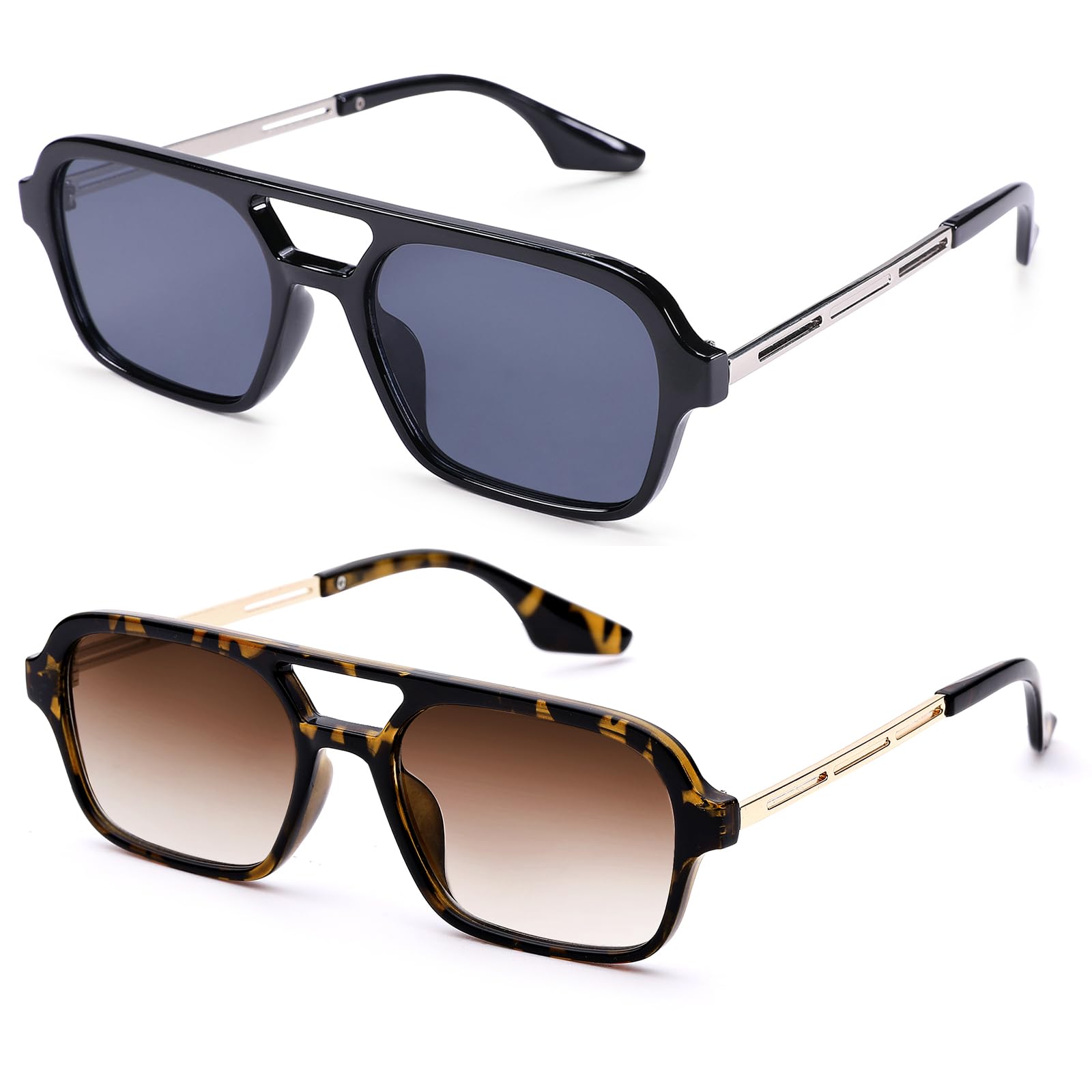 COASIONVintage 70s Flat Aviator Small Frame Sunglasses for Women Men Square Metal Design UV400 Protection Shades