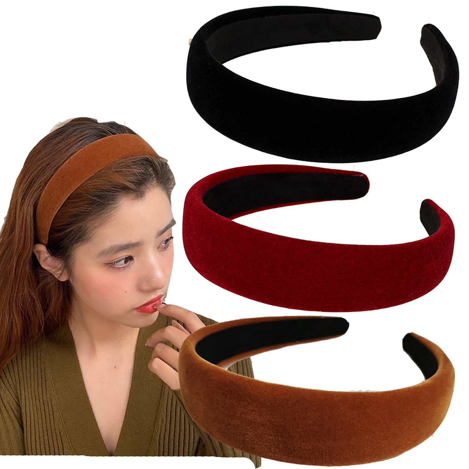 Velvet Wide Headband Women Soft Non Slip Comfortable Accessory for Daily Use Velvet Wide Headbands for Women - Set of 4 Soft No Slip  main image 3