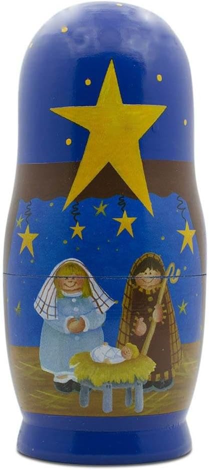 BestPysanky Set of 5 Nativity Scene Set Wooden Nesting Dolls 5.75 Inches