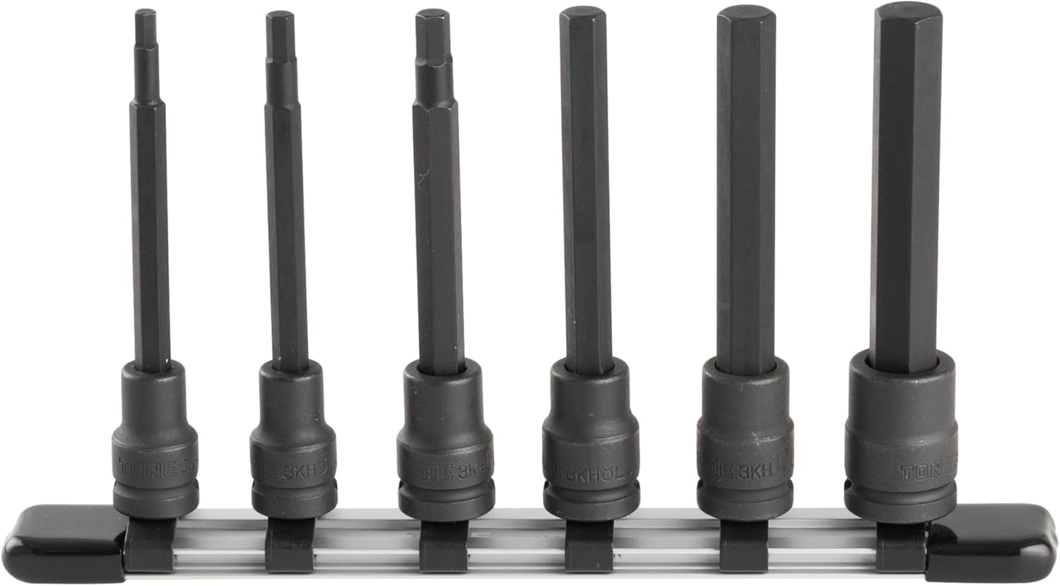 TONE 3/8" Drive 6 Piece 100mm Length Heavy Duty Metric Hex Socket Set w/Holder