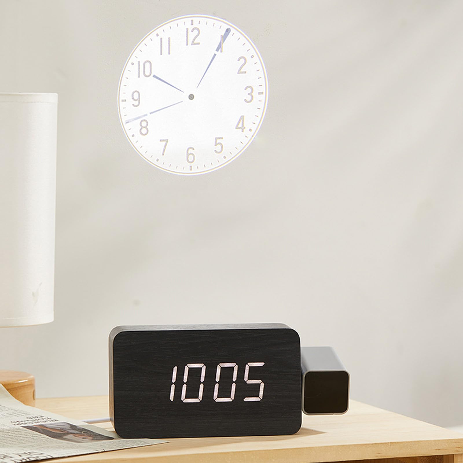Generisch Digitale Projektionswecker für Schlafzimmer, 180° drehbarer Projektor, Laute Alarme für, ältere Menschen, schwere Schläfer, Projektionswecker