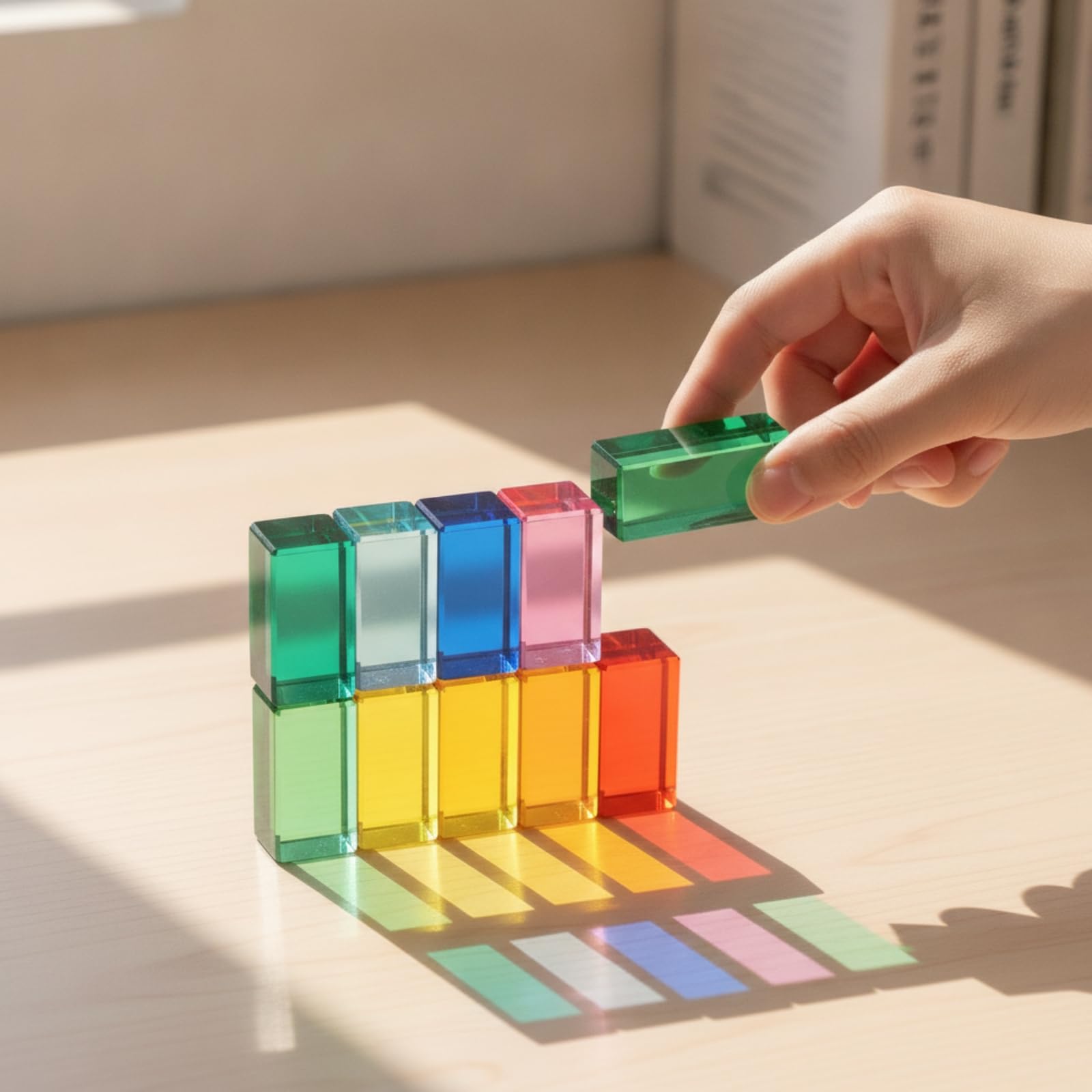 harayaa 10 Pezzi Mattoncini Classici Colorato | Finitura Brillante, Prismi Rettangolari, Mattoncini Colorati, per Tavolo Luminoso, Aula