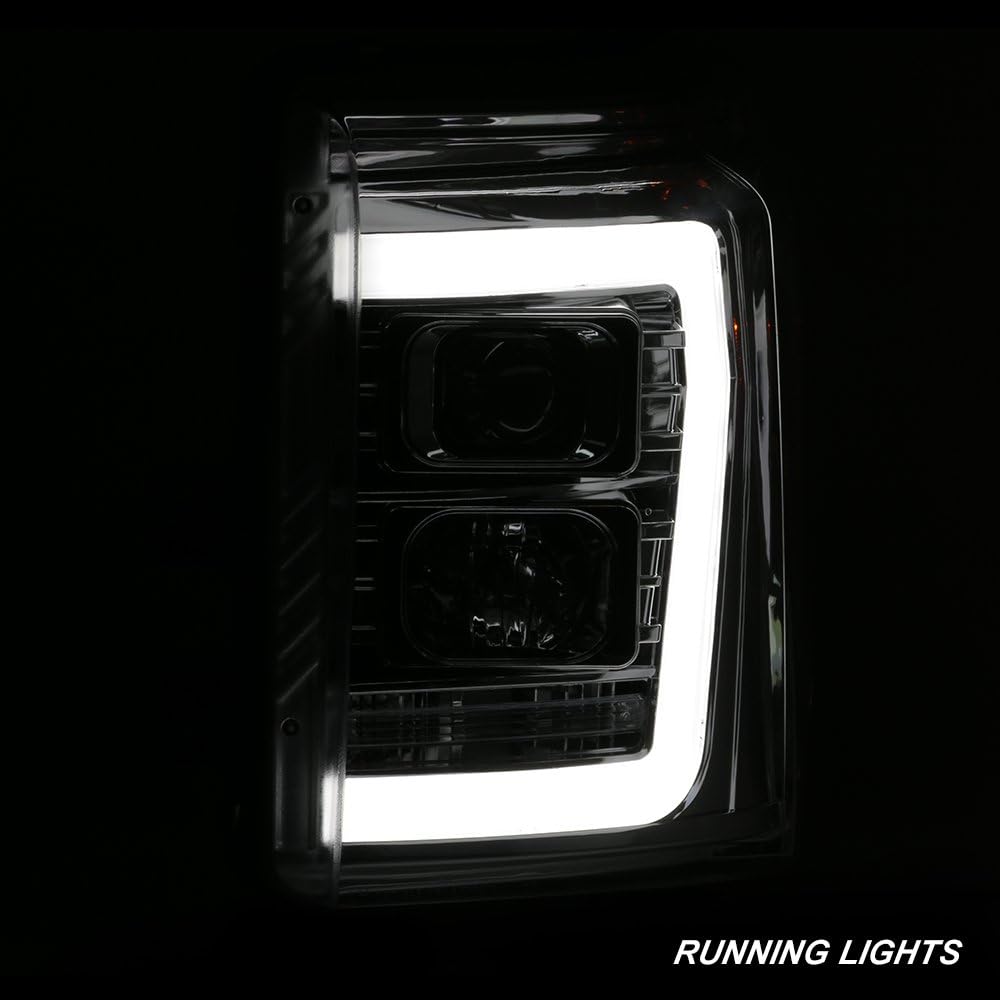 AKKON - For 2011-2016 Ford F250 F350 F450 F550 Superduty LED Tube Chrome Projector Headlights Driver+Passenger Pair